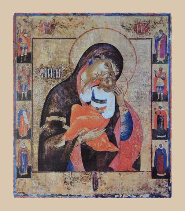 Икона "Богоматерь Умиление типа Яхромской, со святыми на полях" 